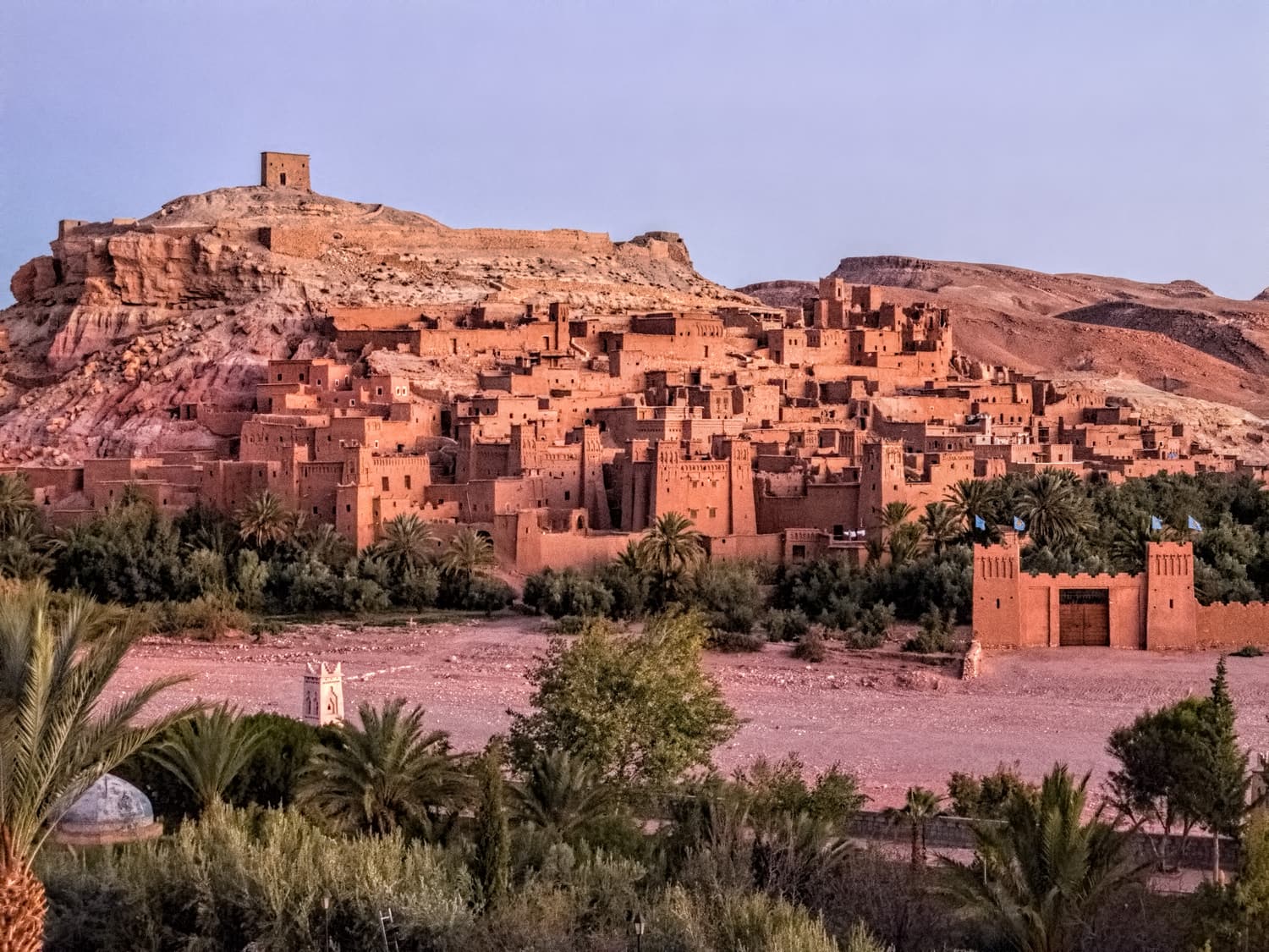 The ksar of Aït Ben Haddou reflected in the shallow Ounila river