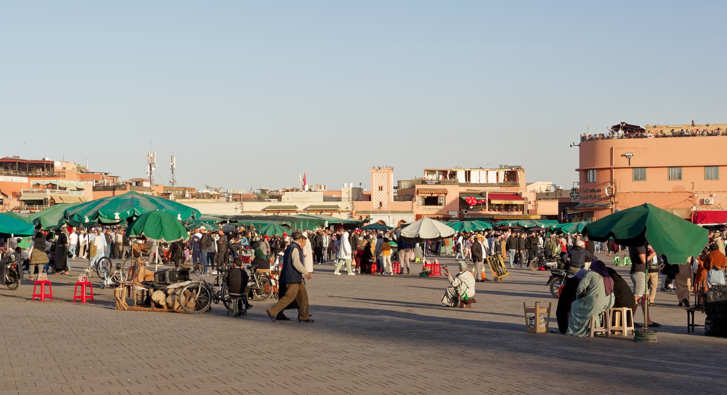 Jemaa el-Fnaa square in Marrakech at dusk